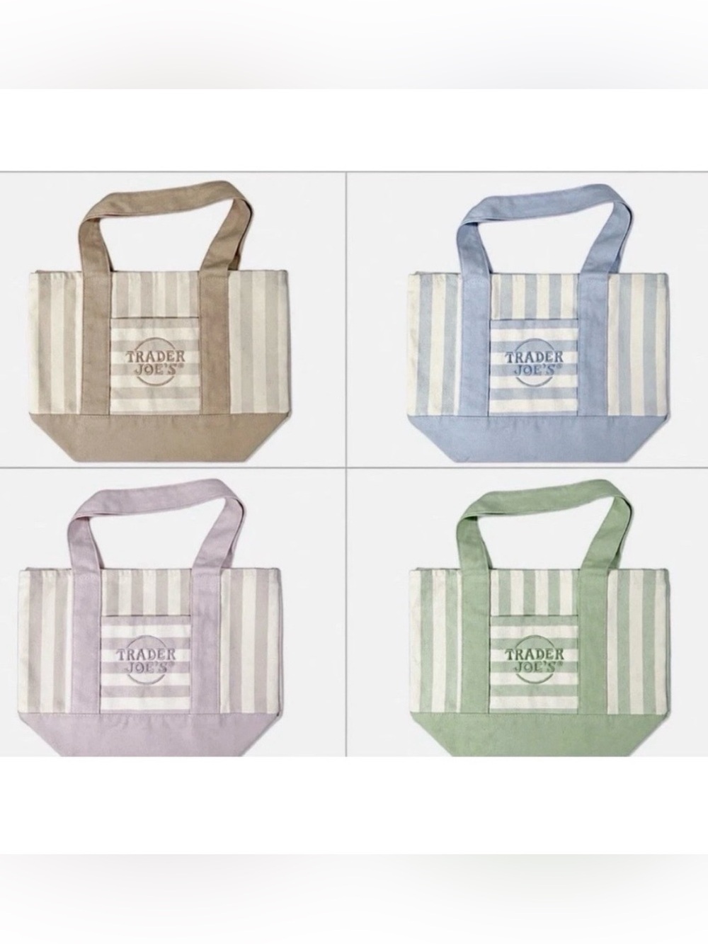 4 Trader Joe’s Pastel mini Stripe Canvas Tote — Pink, Blue, Green, Beige NWT - Picture 5 of 5